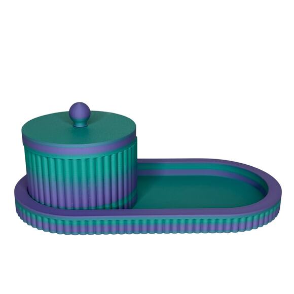 Teal Purple Vanity Tray Jar Set Makeup Cosmetic Organizer Bathroom Decor - Picture 1 of 9